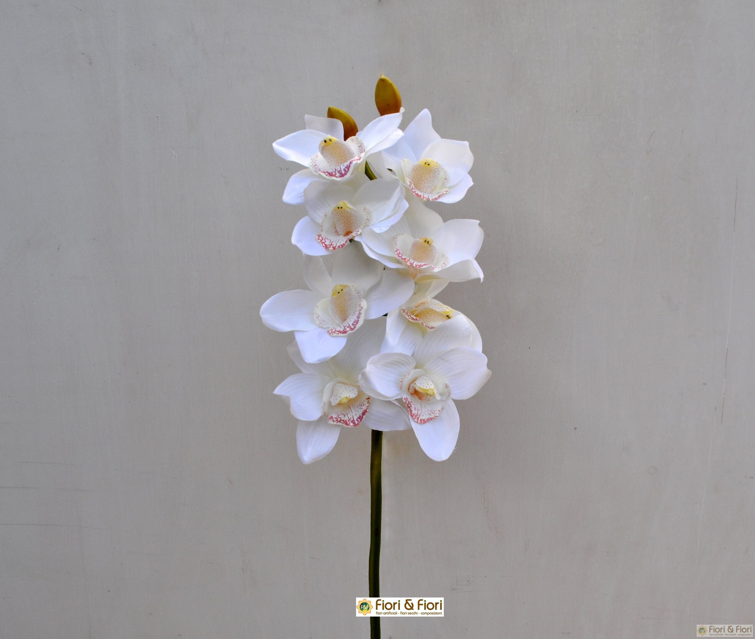 Orchidea artificiale cymbidium bianca in materiale di alta qualità