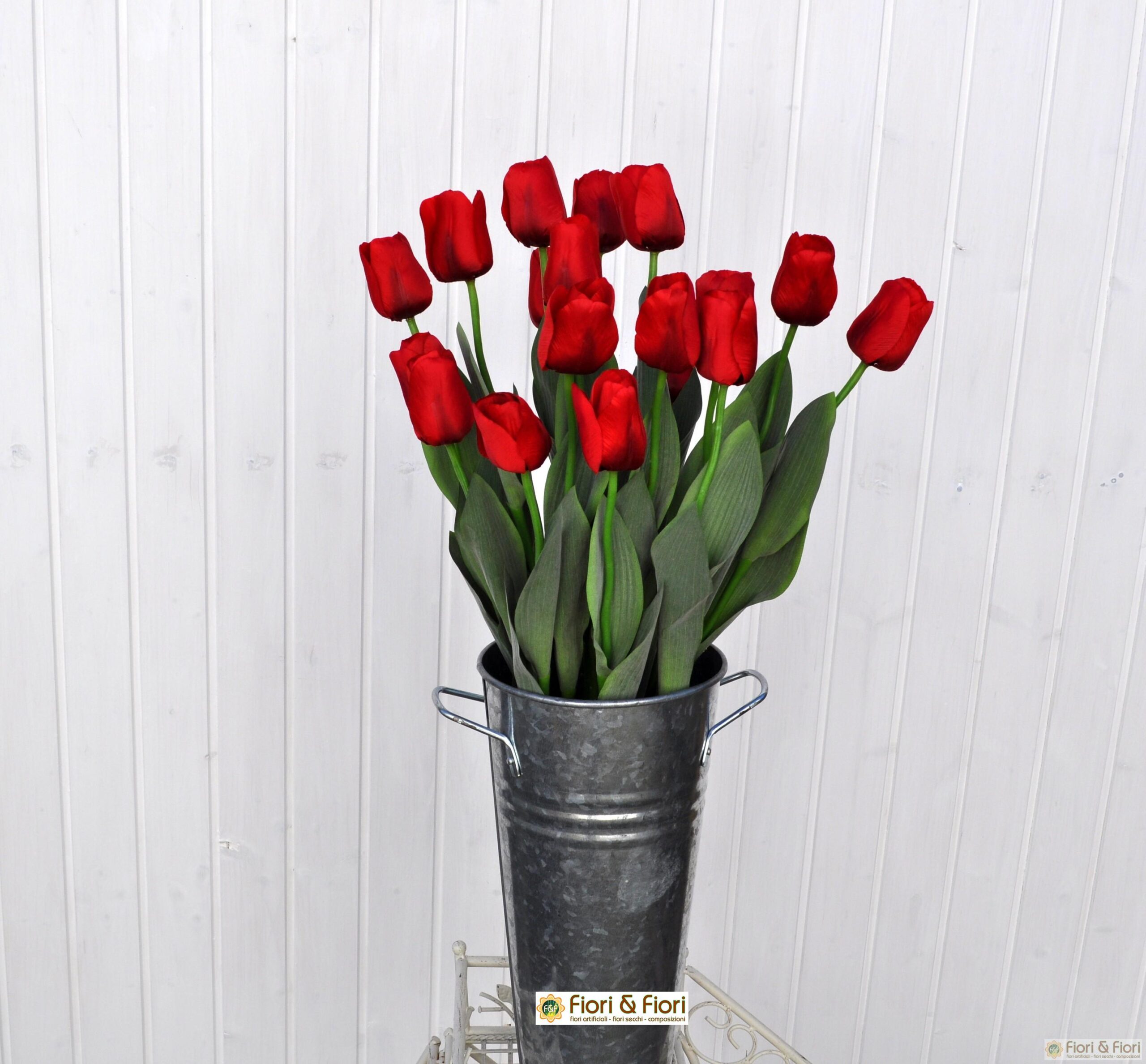 Vaso 3 Tulipani rosso rosso in artificiale stile