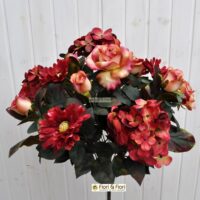 Bouquet fiori artificiali Rosa e Ortensia rosso