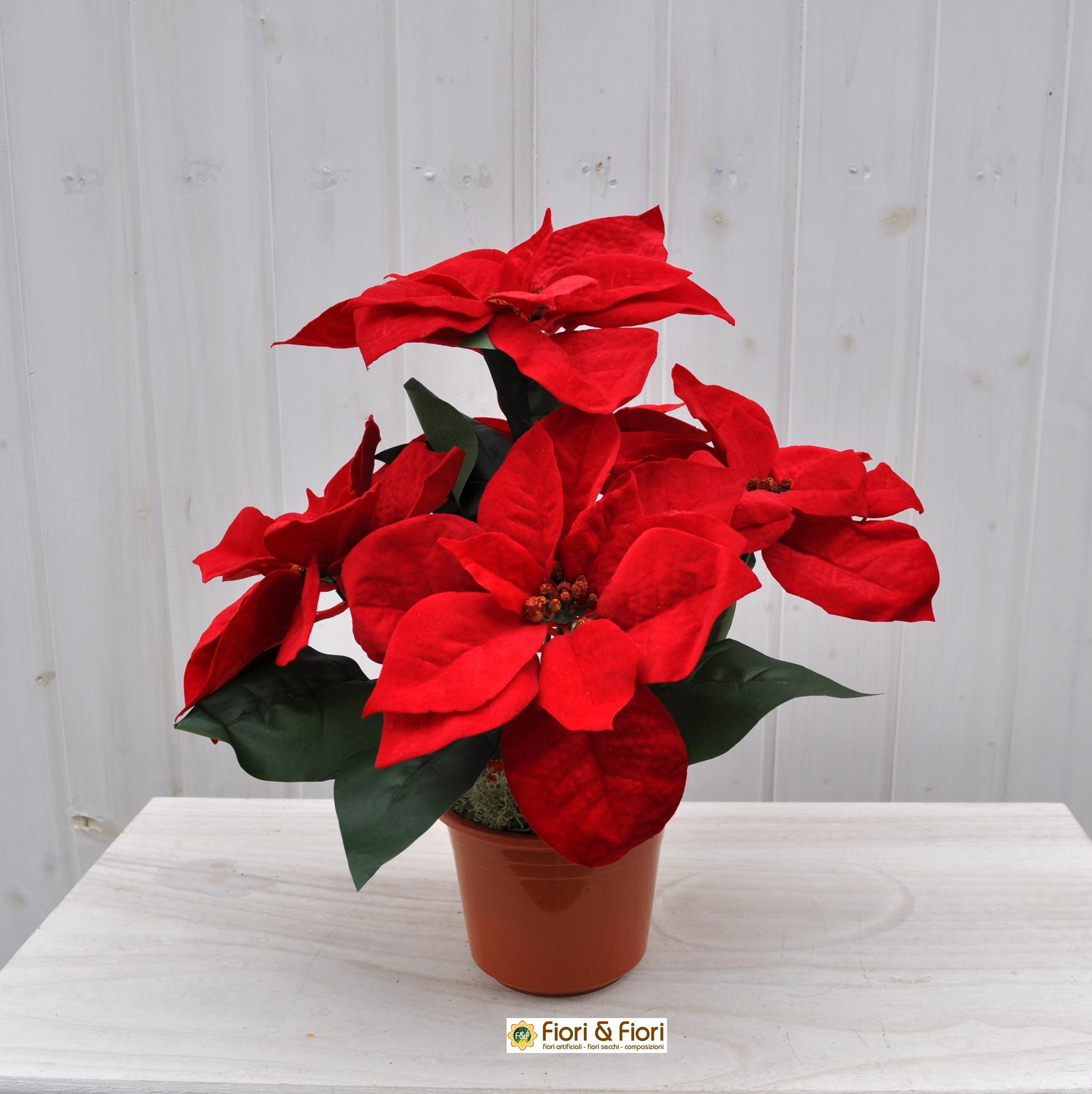 Stella Di Natale Rossa.Stella Di Natale Artificiale Rossa Grande In Vaso Con Fiori In Tessuto