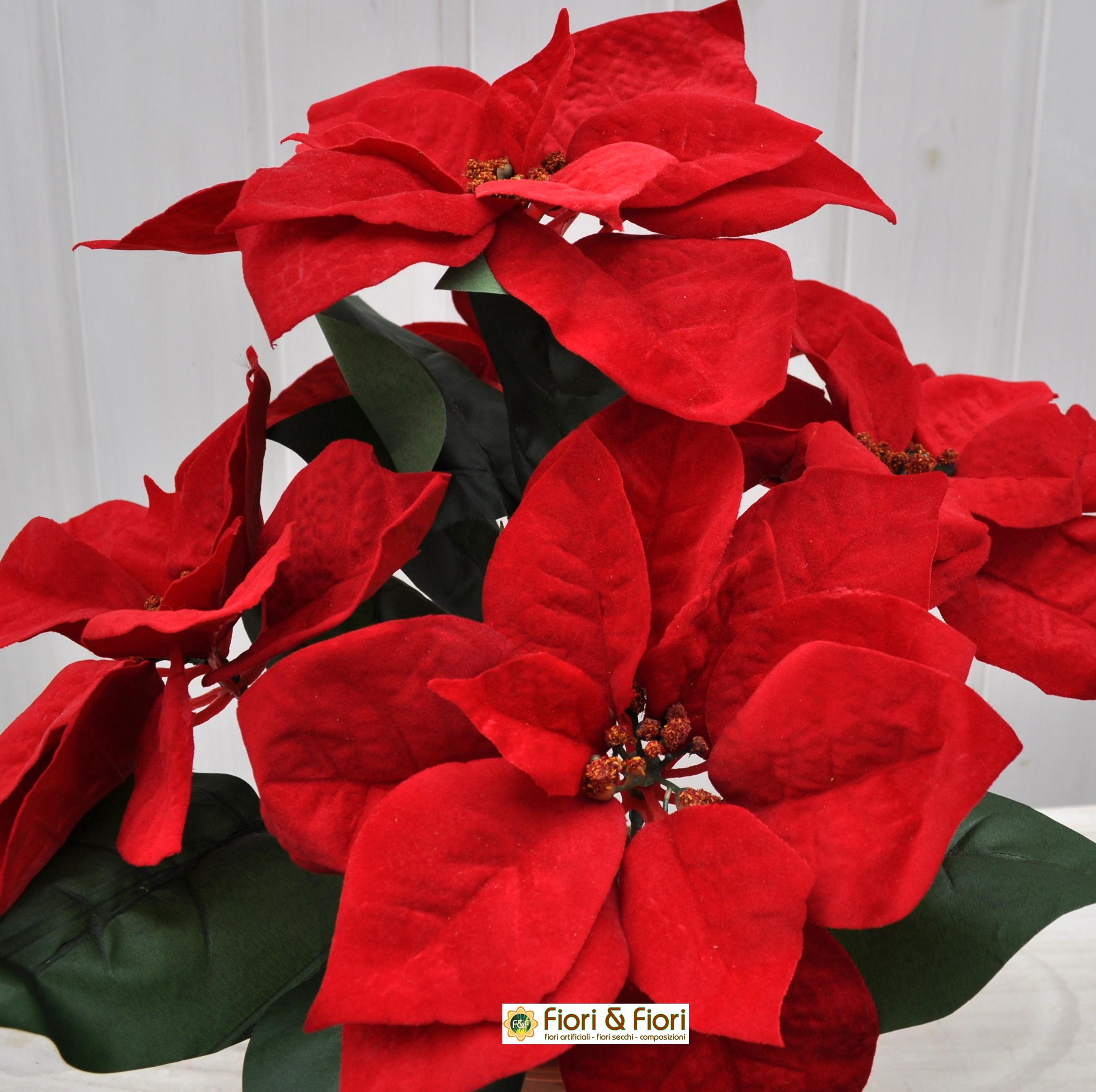 Stella Di Natale Glitter.Stella Di Natale Artificiale Rossa Grande In Vaso Con Fiori In Tessuto