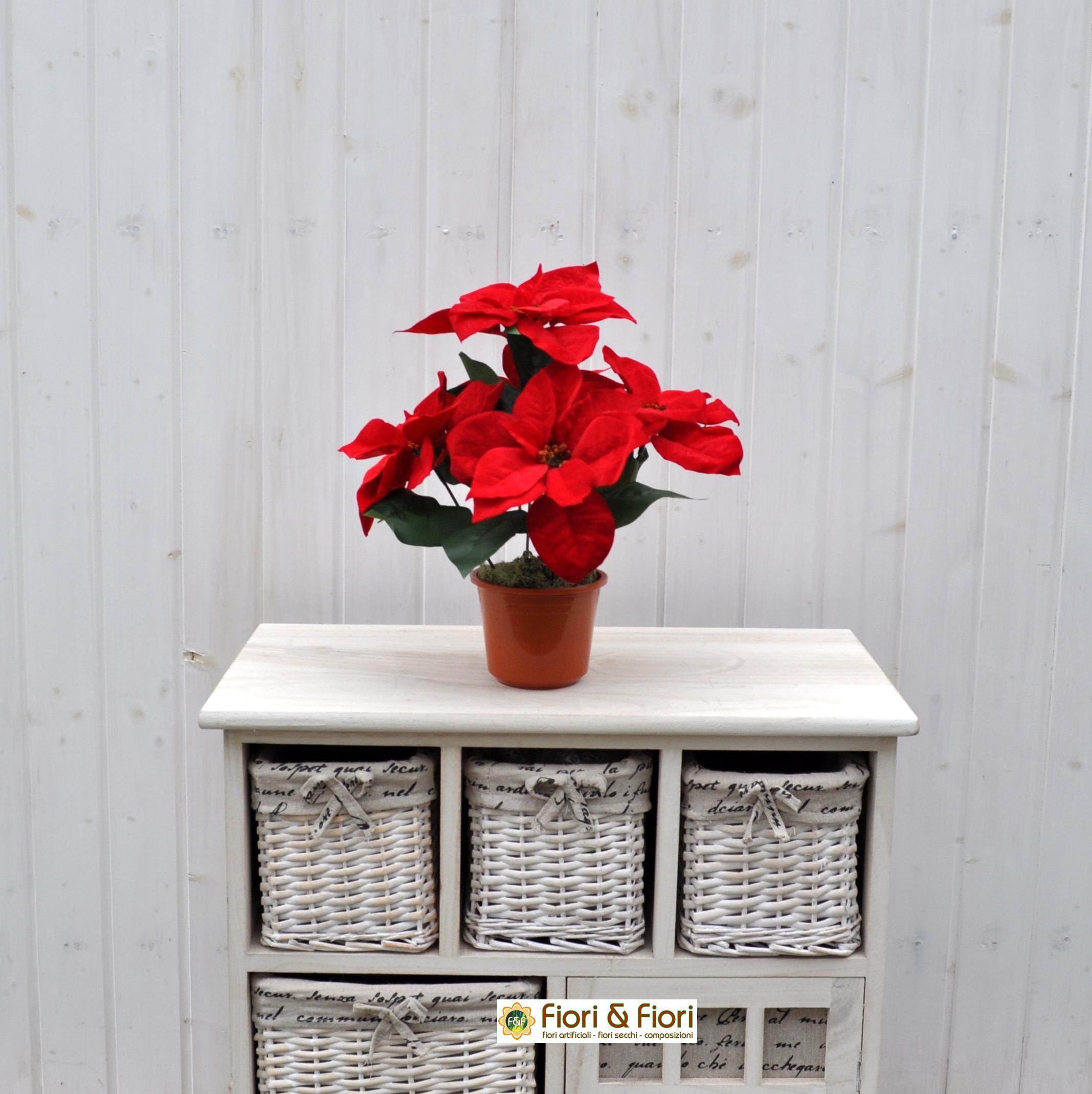 Pianta Stella Di Natale Finta.Stella Di Natale Artificiale Rossa Grande In Vaso Con Fiori In Tessuto