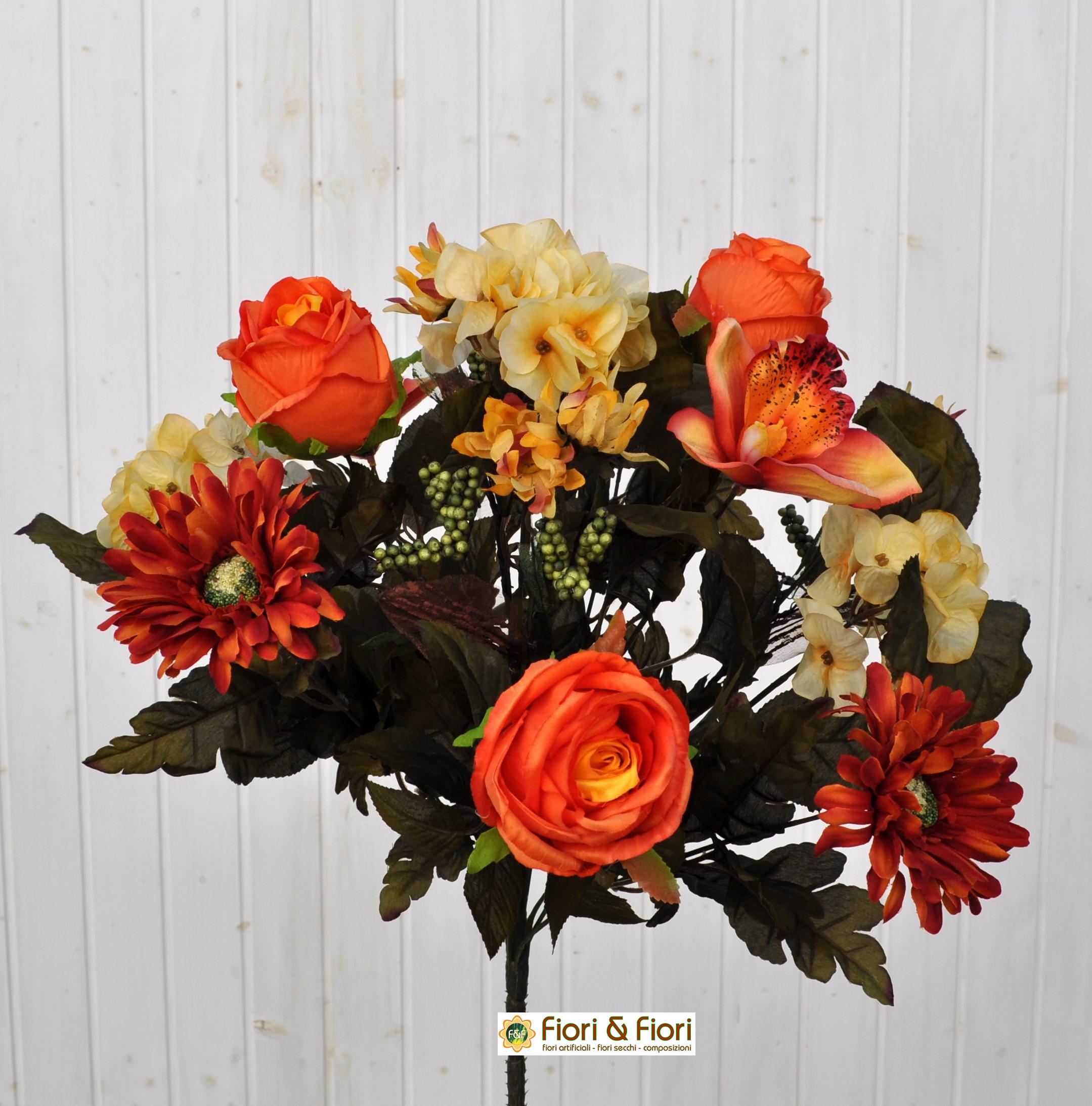 bouquet fiori artificiali rustico arancio per decorazioni di interni