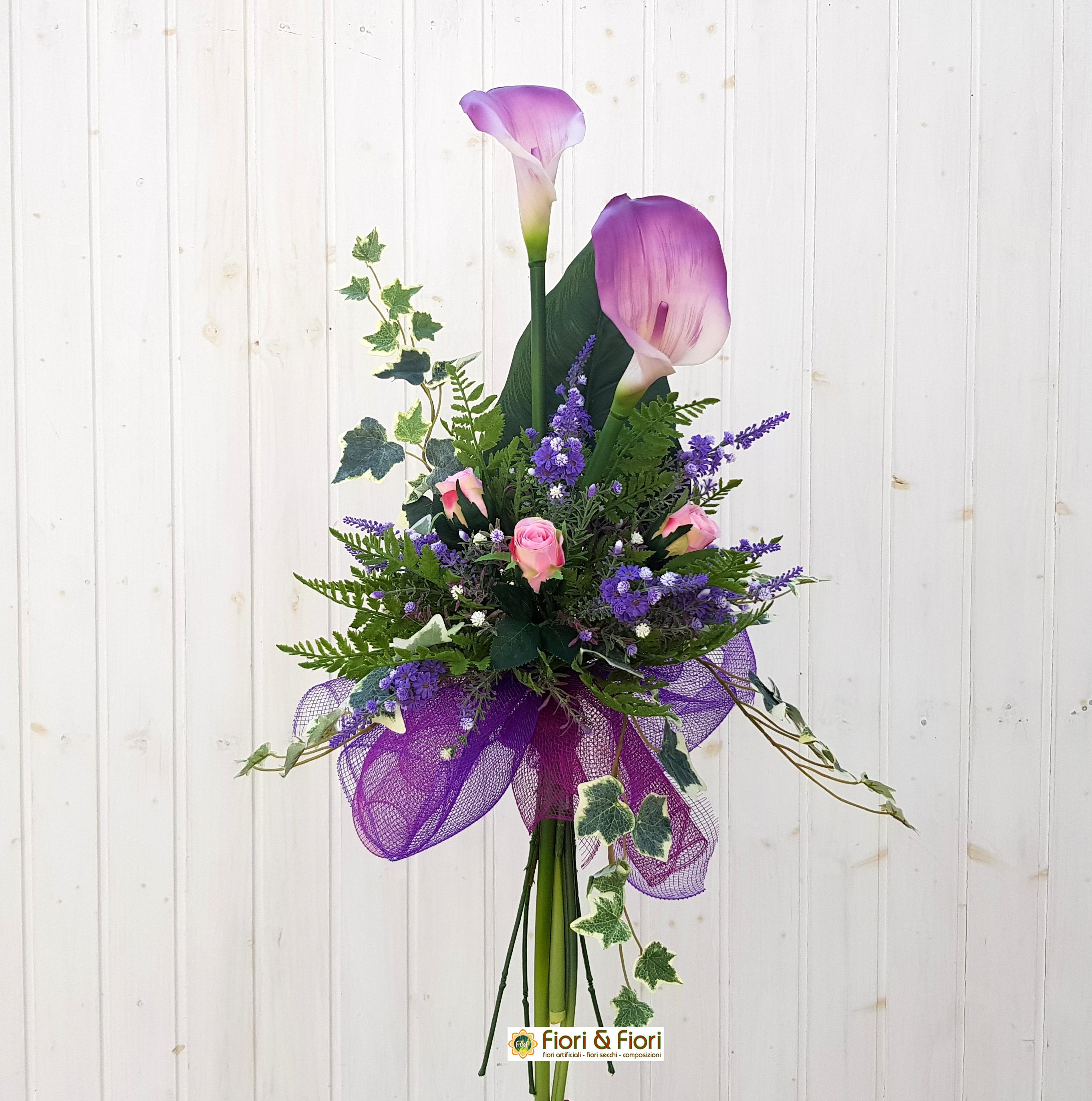 Bouquet Fiori Artificiali Calle E Lavanda In Materiale Di Alta Qualita