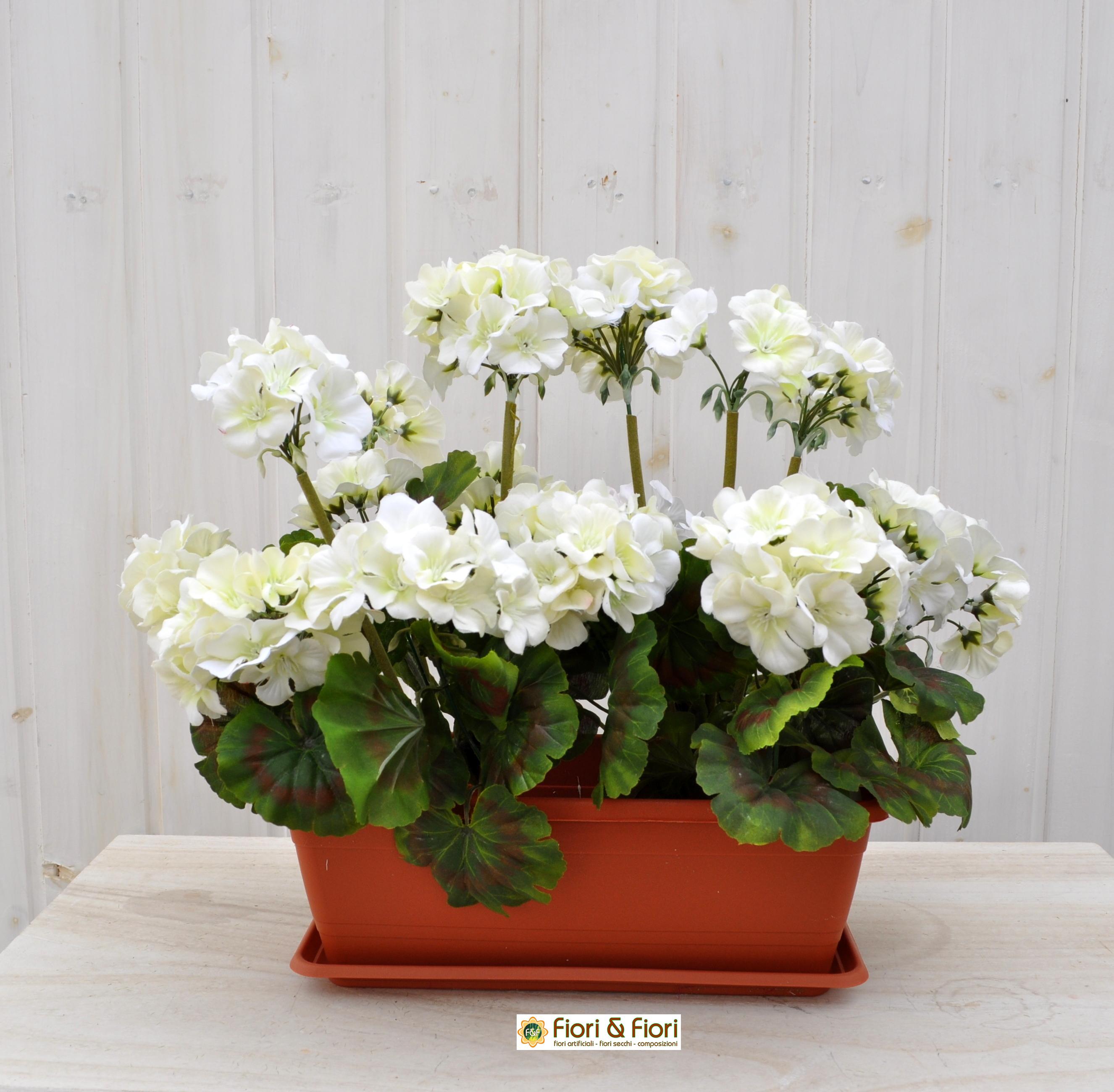 3 Bouquet Di Gerani Artificiali Rossi UV Resistant - Fiori Finti In Seta Per Esterno, Balcone E Giardino (Lunghezza 35cm) - 3