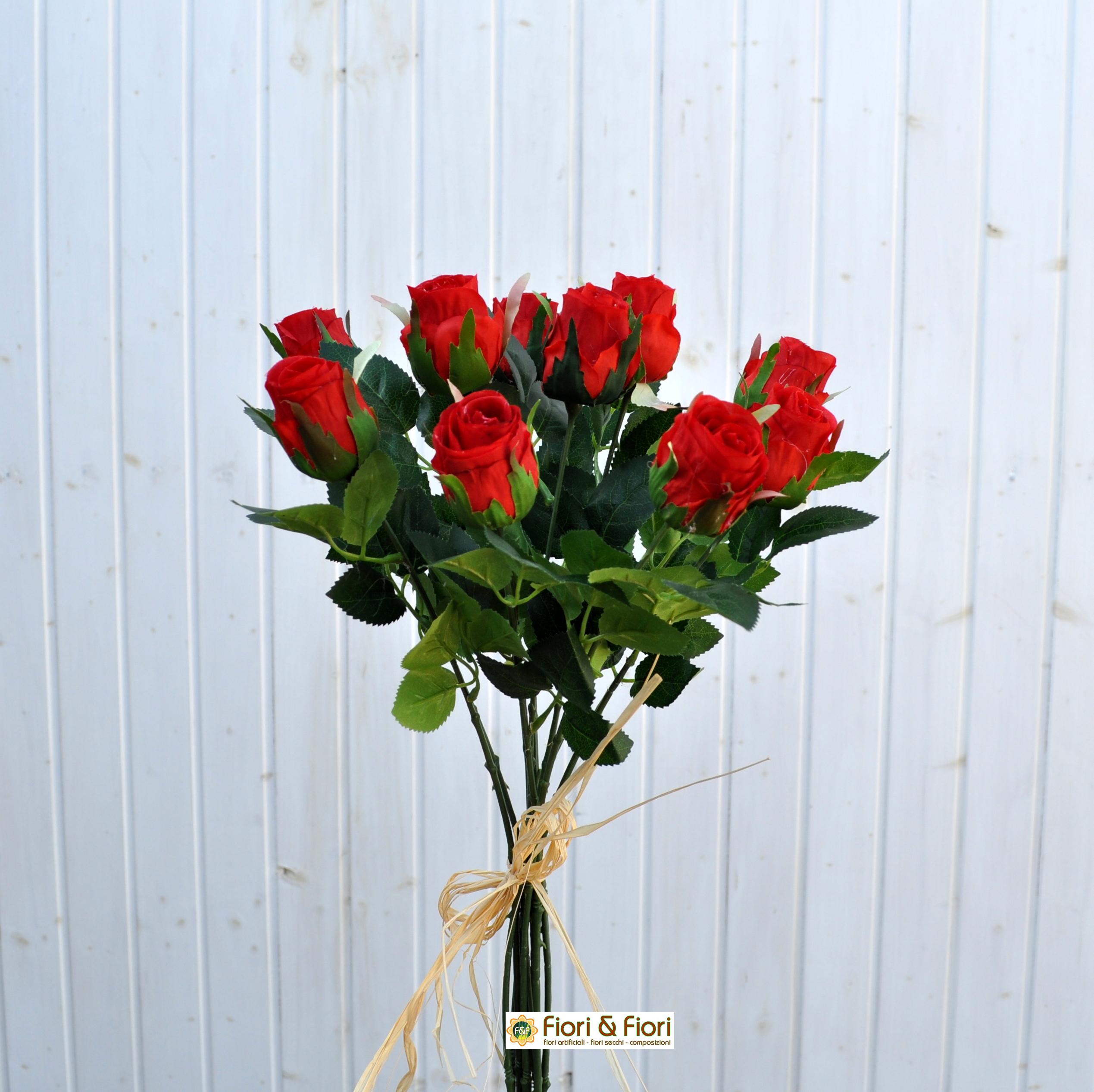 Mazzo artificiale di rose rosse di seta ed erba 1 Bunch con gipsofila e fogliame Red 