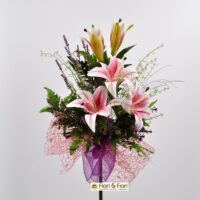 Bouquet fiori artificiali lilium summer rosa
