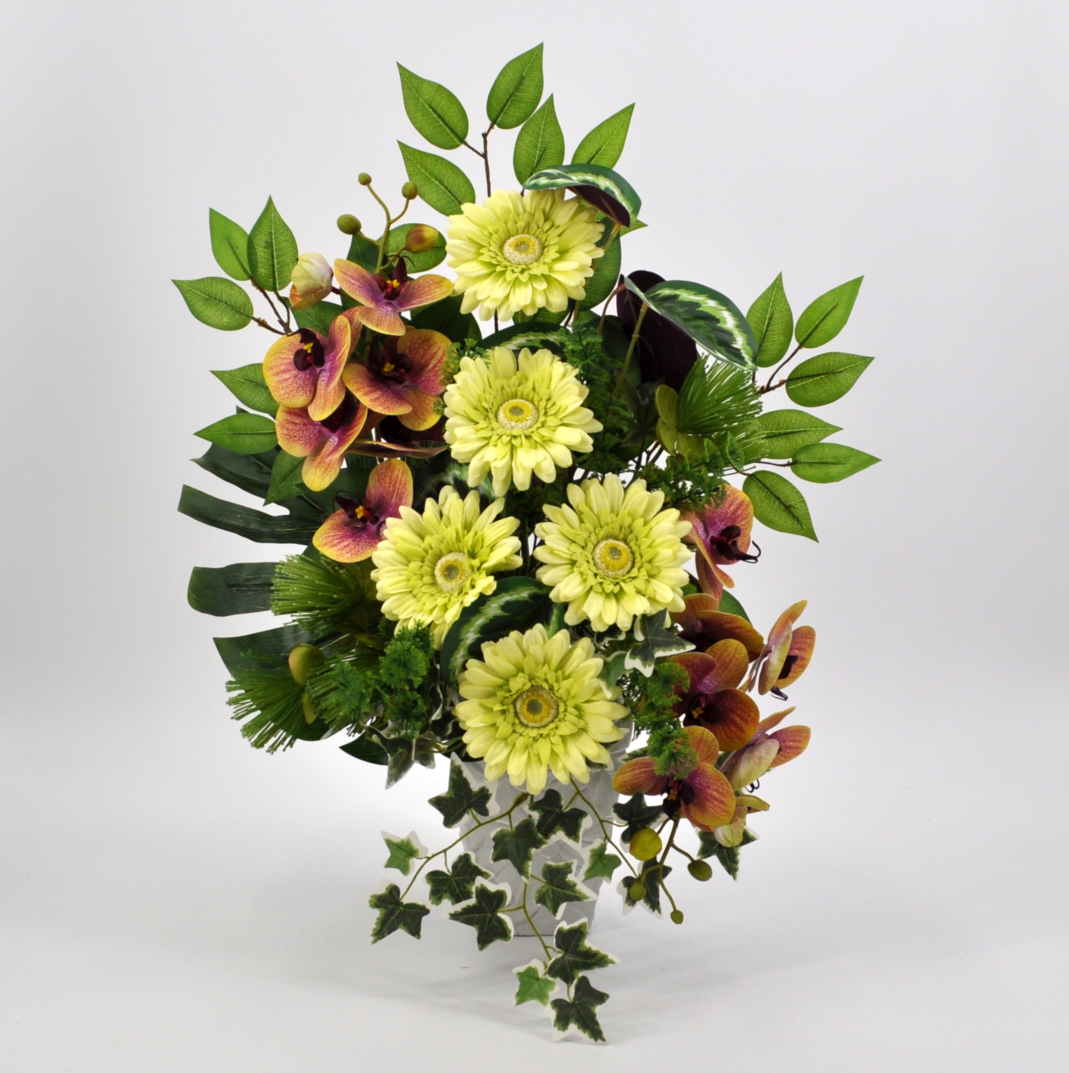 Bouquet fiori artificiali gerbera verde per cimitero in materiale di qualità