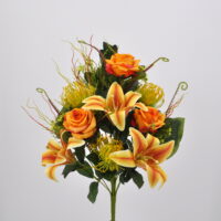 Bouquet fiori artificiali Rose Giglio arancio