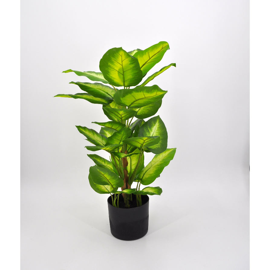 Decovego Pianta Artificiale Dieffenbachia In Plastica, 130 Cm Di Altezza, Con 3 Tronchi E 60 Foglie, Vaso In Cemento - 2