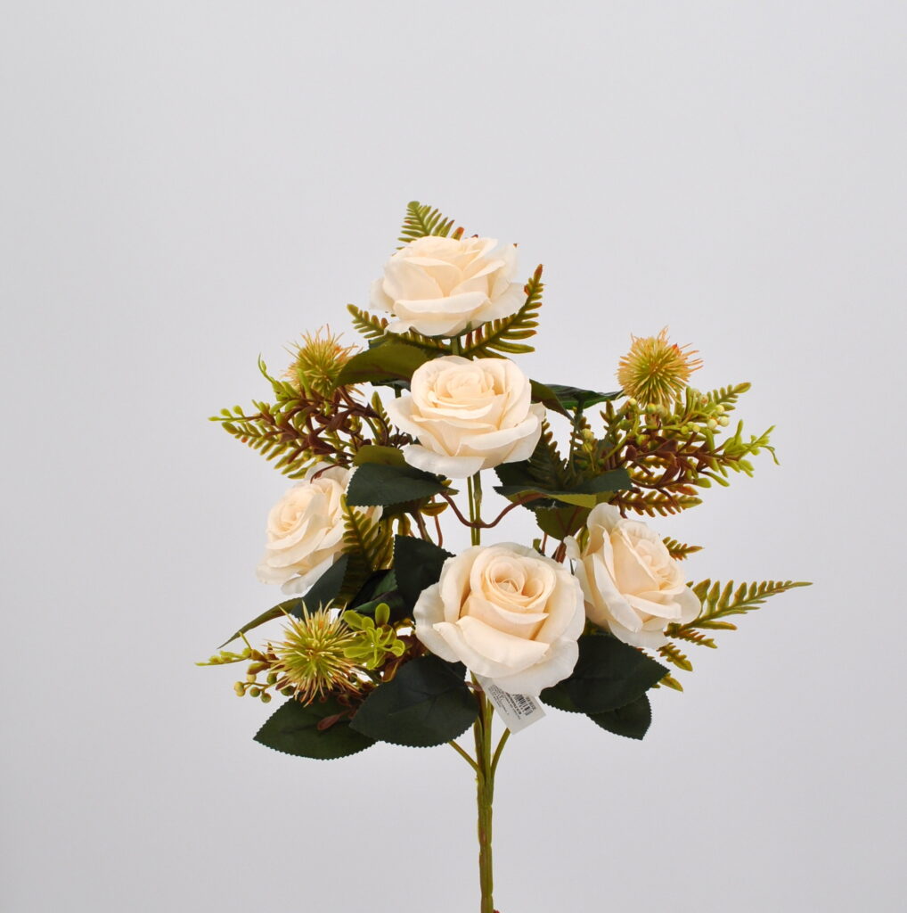 Composizione Di Fiori Artificiali Per Cimitero – Vaso Con Boccioli Di Rose Rosse E Bianche, 37 Cm