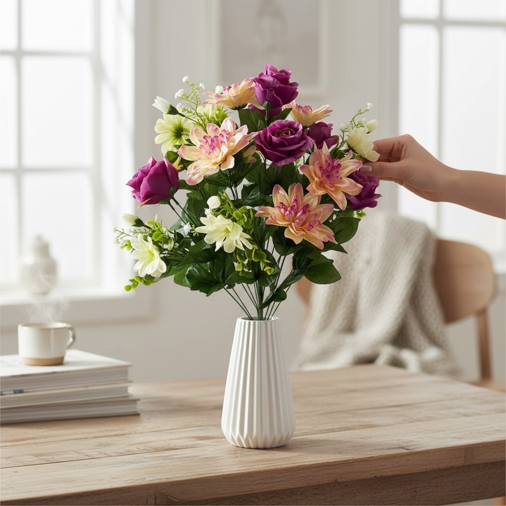 Floroom Fiori Artificiali Di Dalia, 25 Rose Finte In Schiuma Dall