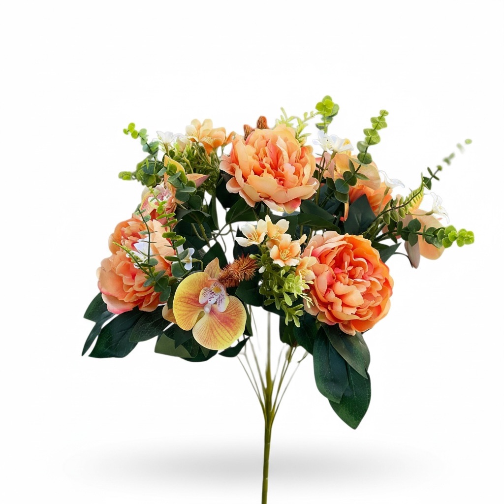 2 Mazzi Di Peonie Artificiali In Seta Per Decorazione Casa – Finti Fiori Romantici 5 Teste E 4 Boccioli (Rosa)