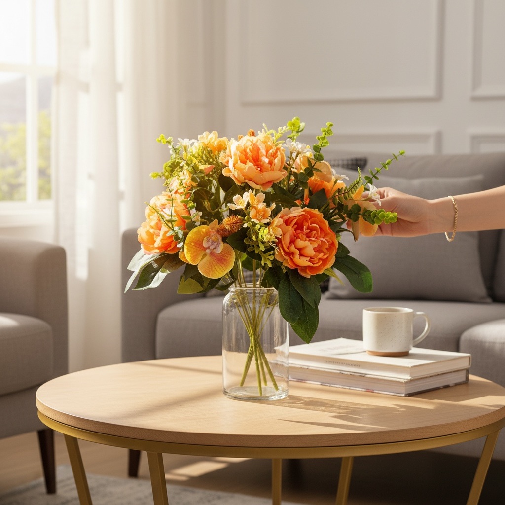Composizione di peonie color champagne - Peonie di seta in vaso di vetro - Centrotavola con peonie - Composizione di fiori artificiali - Centrotavola per la decorazione della casa - Italia