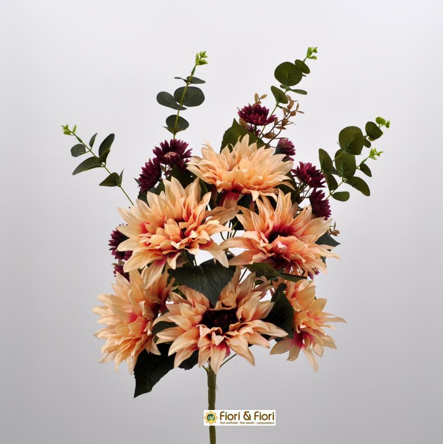 DRW Composizione Fiori Artificiali Per Cimitero - Rose E Dalie 60x40 Cm - Poliestere Per Esterno