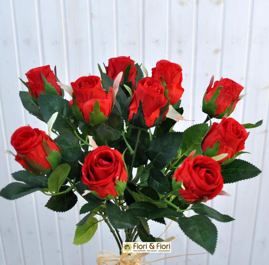 12 Pcs Rose Finte in Seta Artificiale Bouquet Fiori Finti di Rosa con Steli Lunghi Fiori artificiali Fiori Artificiali Rose Finte Fiori artificiali, per Decorazioni per la Casa di Nozze(grande rosso