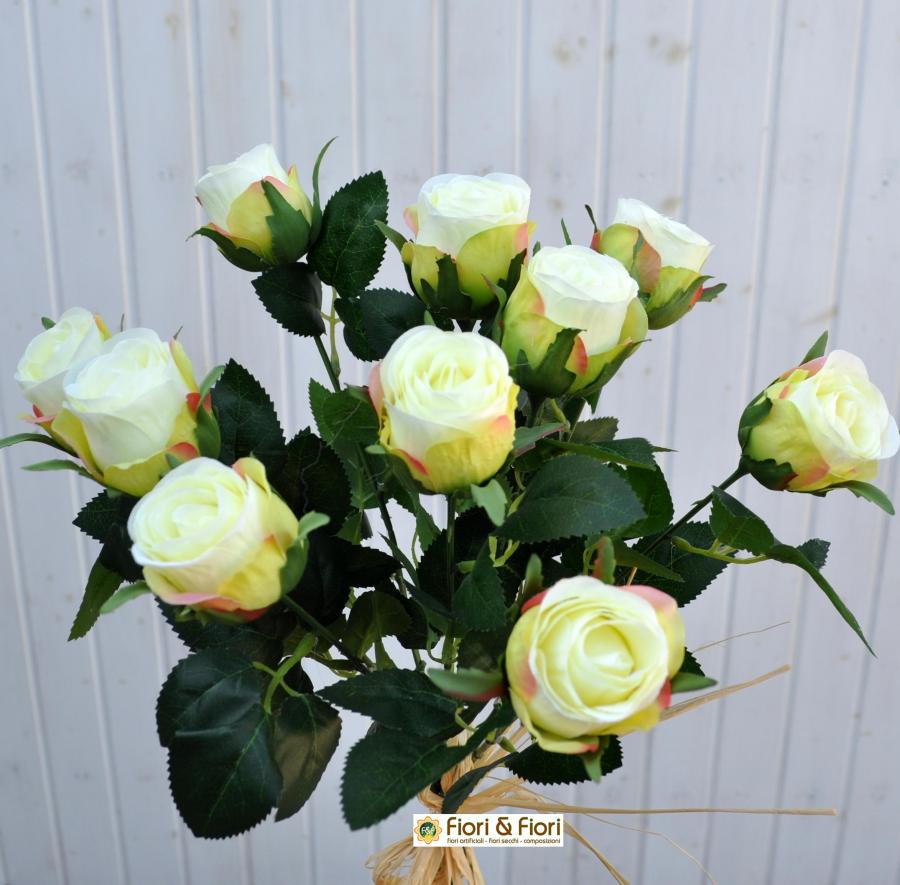 6 Rose Artificiali con 3 boccioli, decorazioni per feste