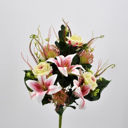 Bouquet fiori artificiali Rose Giglio rosa