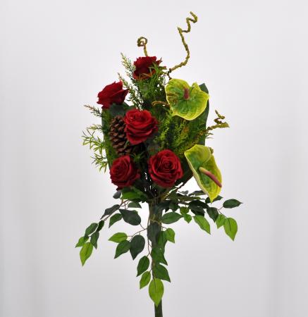 Bouquet fiori artificiali Rosa Anthurium rosso